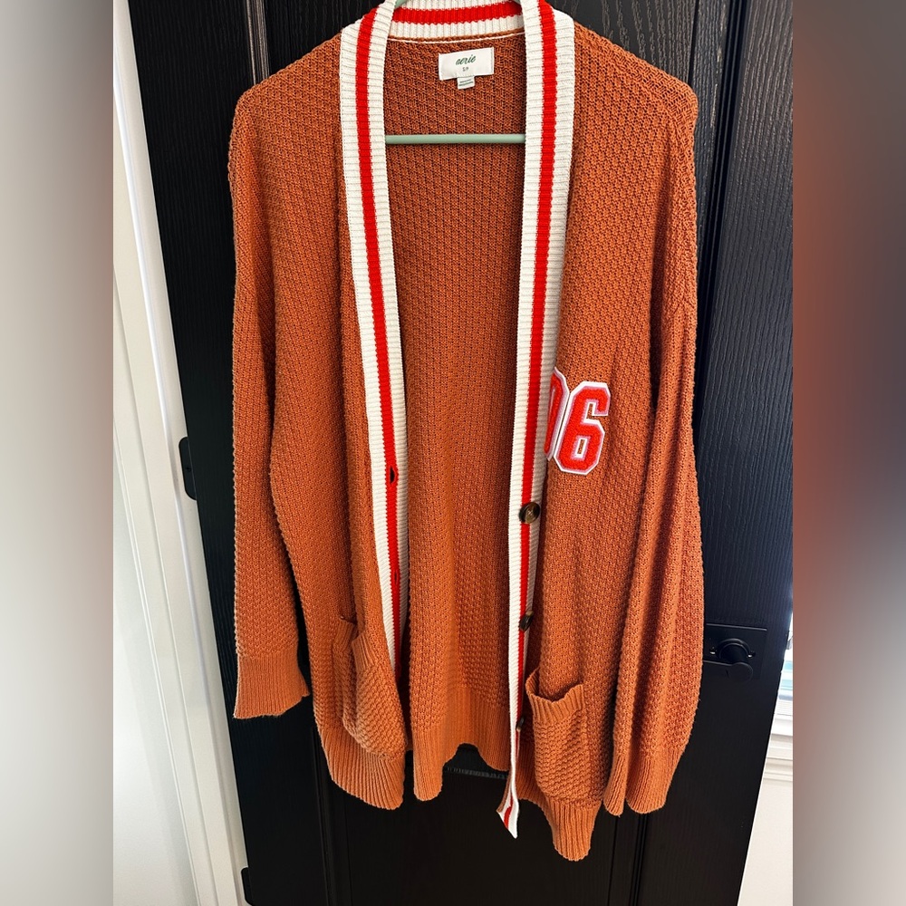 Aerie Orange Cardigan with Red Trim